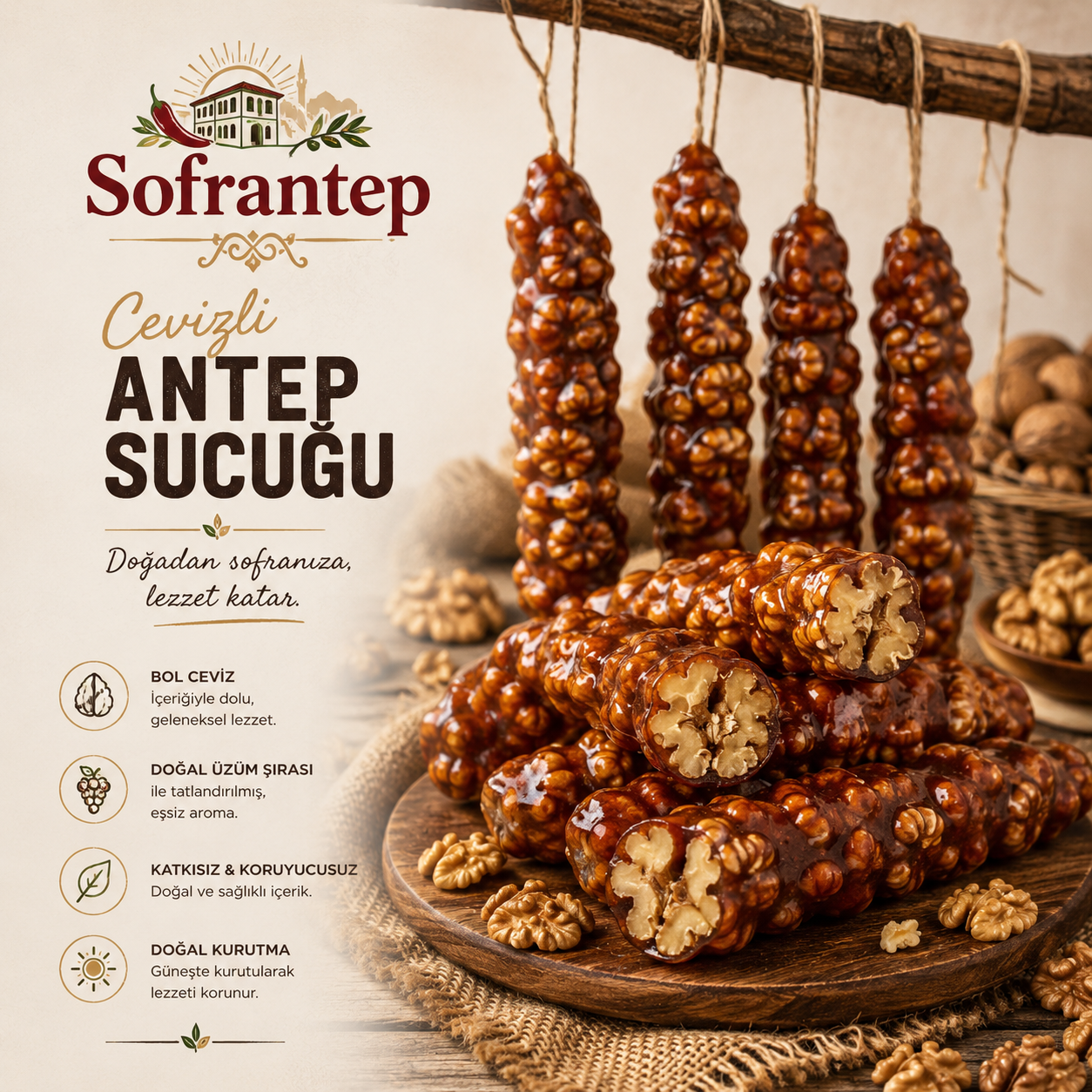 Bol Cevizli Antep Sucuğu